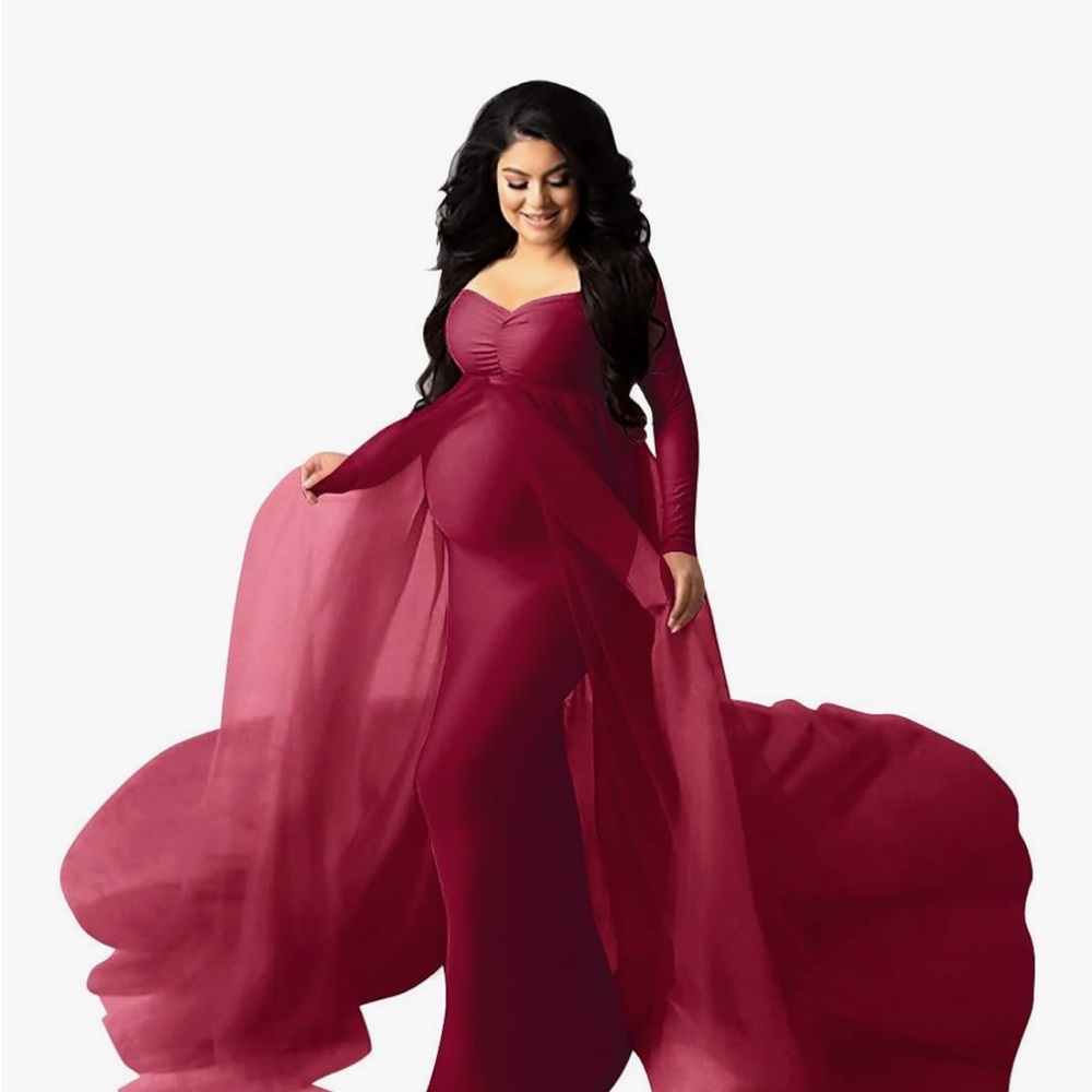 Elegant Burgundy Maternity Gown